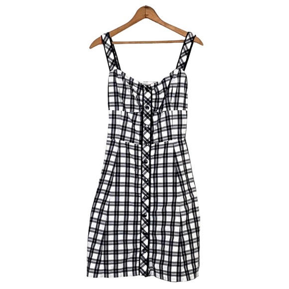 Donna B Taylor Sleeveless Gingham Button Front Dress Black & White Plaid Mini 12 - Picture 3 of 16